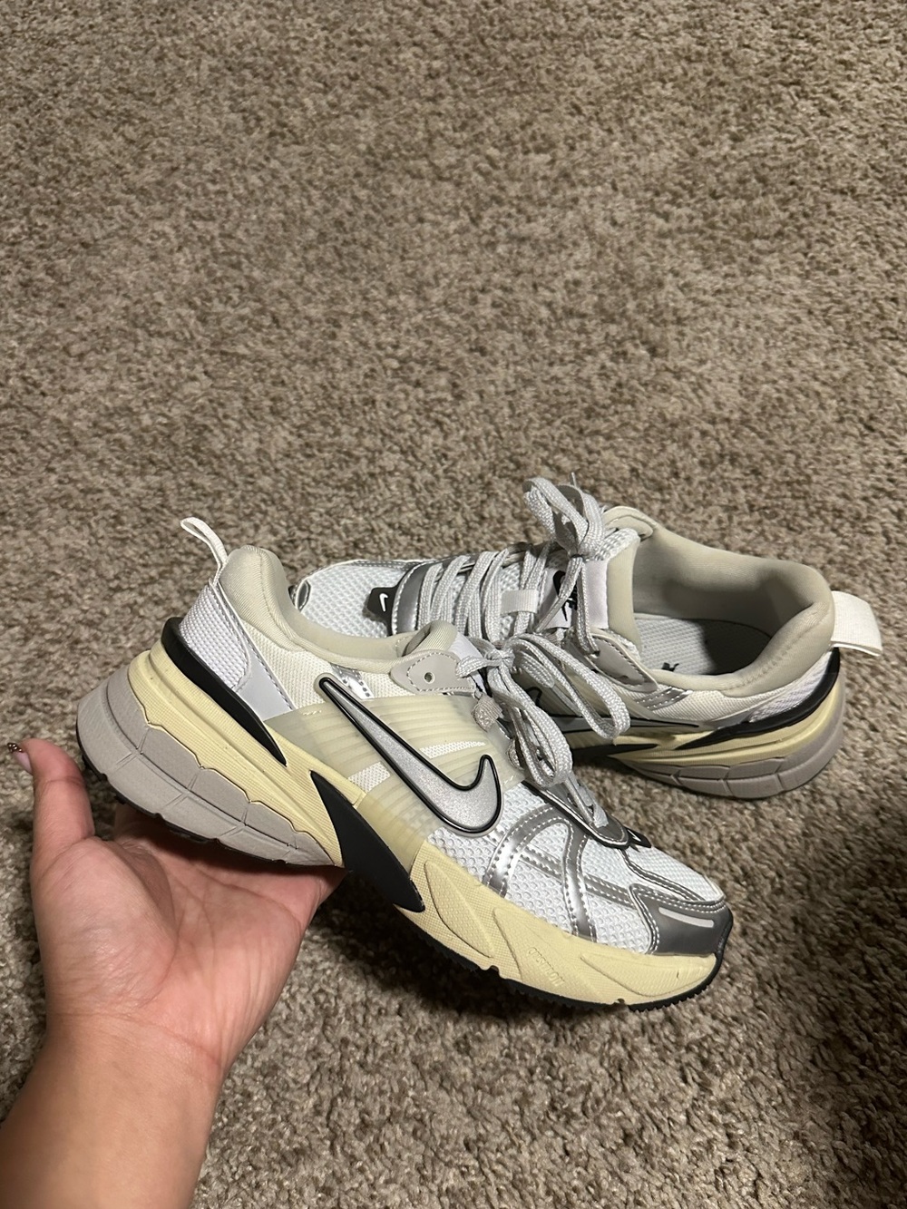 Nike Women's V2K White and Silver Sneakers